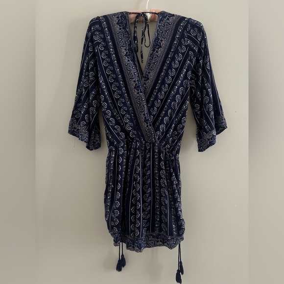 Skies Are Blue Cotton Blend Boho Romper Navy & Pink Super Cute & Soft + Pockets! - Picture 2 of 4